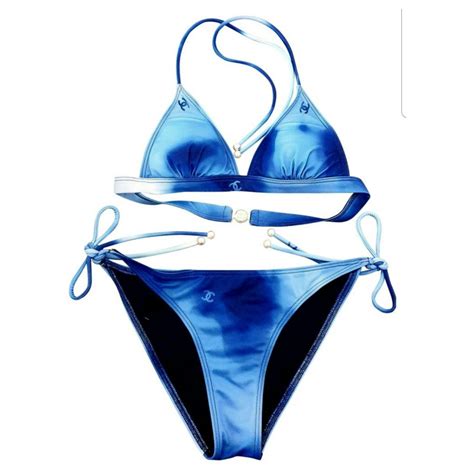 chanel blue bikini|chanel graphic swimwear.